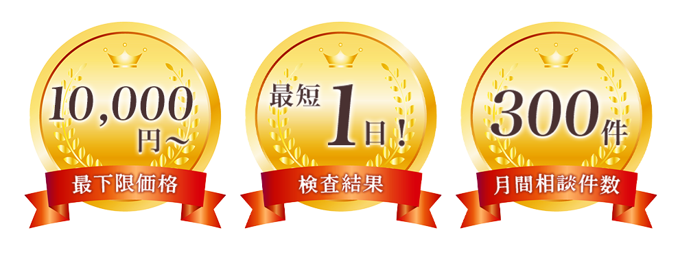 最下限価格13800円〜・検査結果最短3日・月間相談件数100件